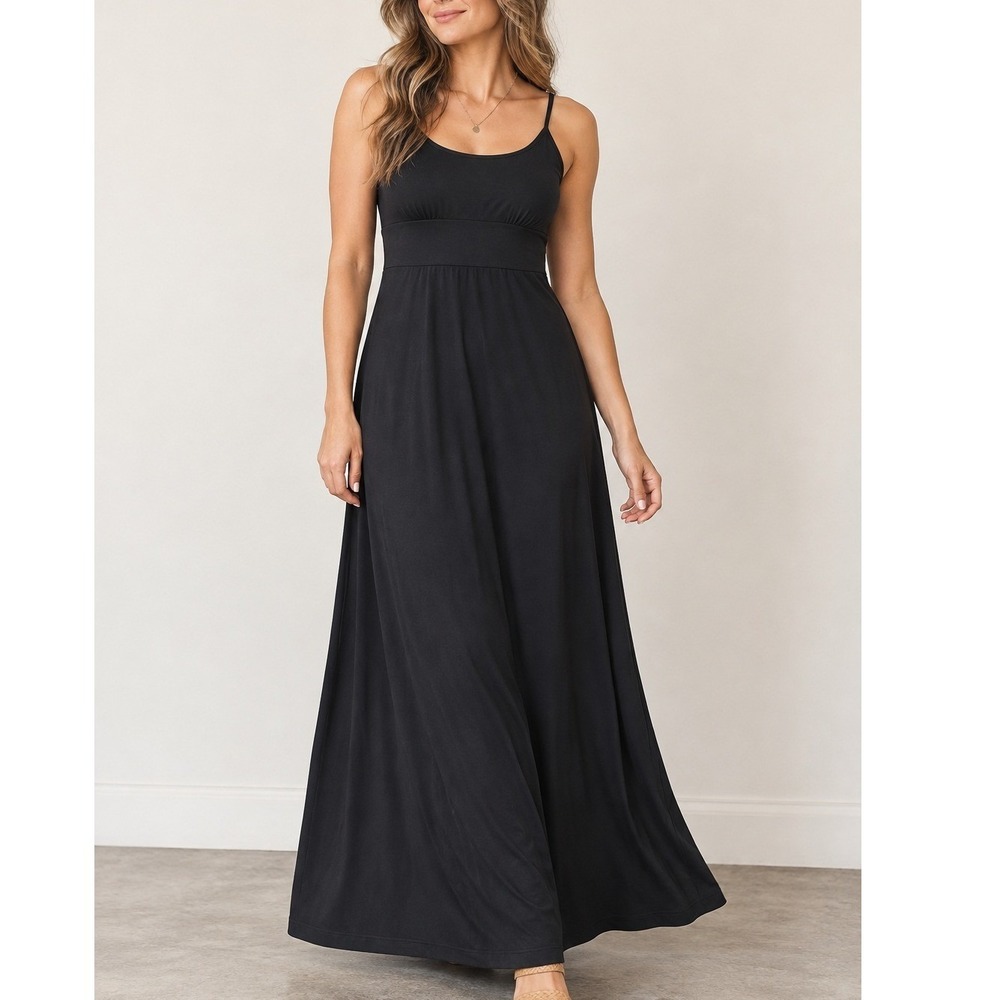 Eddie Bauer Black Empire Waist Strappy Maxi Dress Size Small Performance Stretch